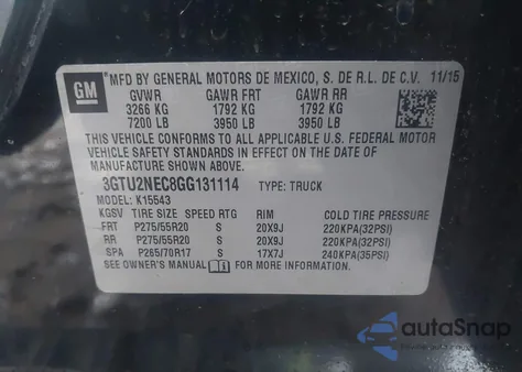 2016 GMC Sierra 1500 Slt from USA, damaged, VIN 3GTU2NEC8GG131114
